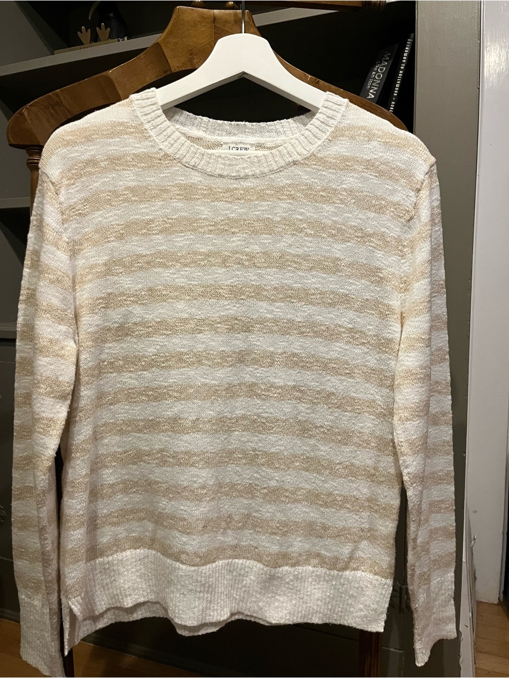 J. Crew Women’s Striped Crewneck Sweater in Cream and Tan